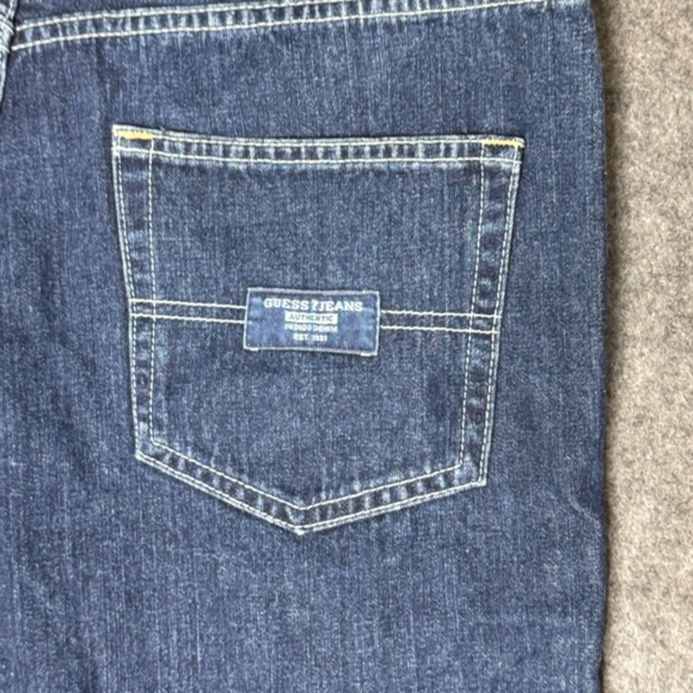 Vintage Guess Jeans Mens 36 Denim Shorts Indigo Logo Tape Baggy Made in USA SS - Picture 8 of 10